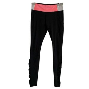 Lululemon Speed Up Black Leggings Sz 6 Coral Pink Zip Pocket  Ruched Ankle Gym